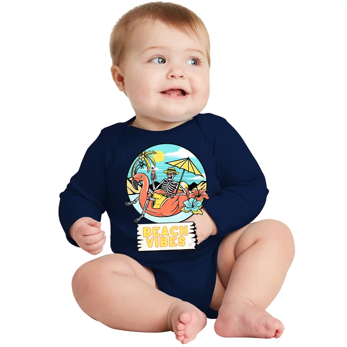 Beach Vibes Skeleton Flamingo Design Baby Long Sleeve Bodysuit