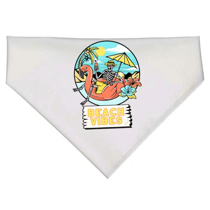 Beach Vibes Skeleton Flamingo Design USA-Made Doggie Bandana