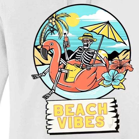 Beach Vibes Skeleton Flamingo Design Women's Pullover Hoodie