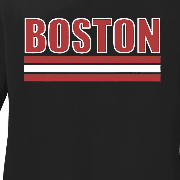 Boston Varsity Style Red Text Ladies Long Sleeve Shirt