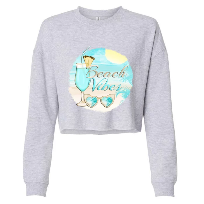 Beach Vibes Summer Vacation Vacay Mode Cute Sun And Gift Cropped Pullover Crew