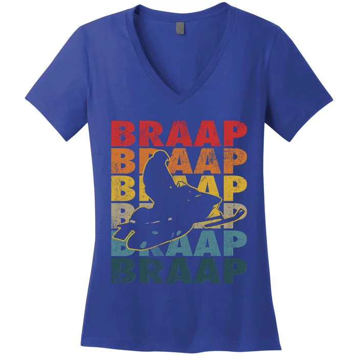 Braaap Vintage Snowmobile Snow Sled Rider Snowmobiling Gift Women's V-Neck T-Shirt