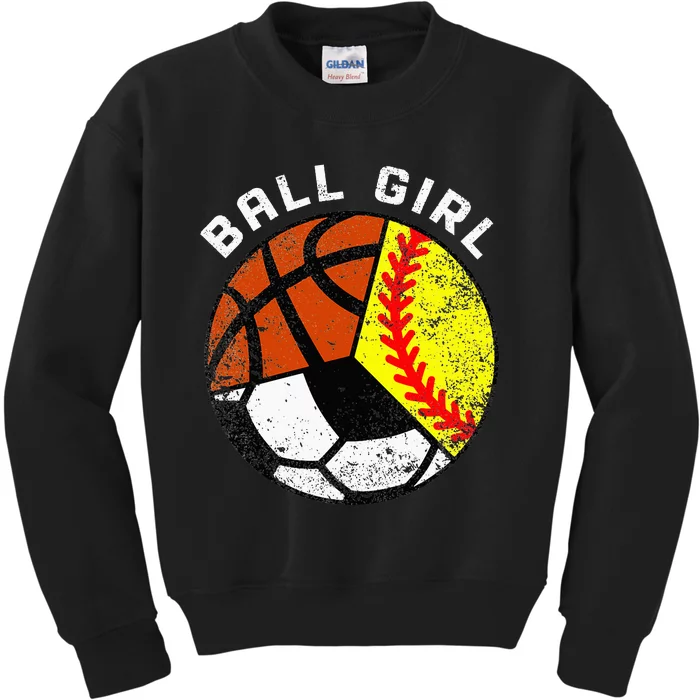 Ball vintage Softball Soccer Basketball Player Kids Sweatshirt