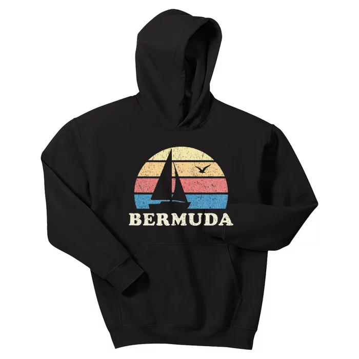 Bermuda Vintage Sailboat 70s Throwback Sunset Kids Hoodie