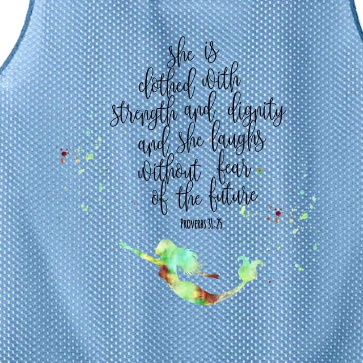 Bible Verse She Is Clothed In Strength And Dignity Mermaid Gift Mesh Reversible Basketball Jersey Tank