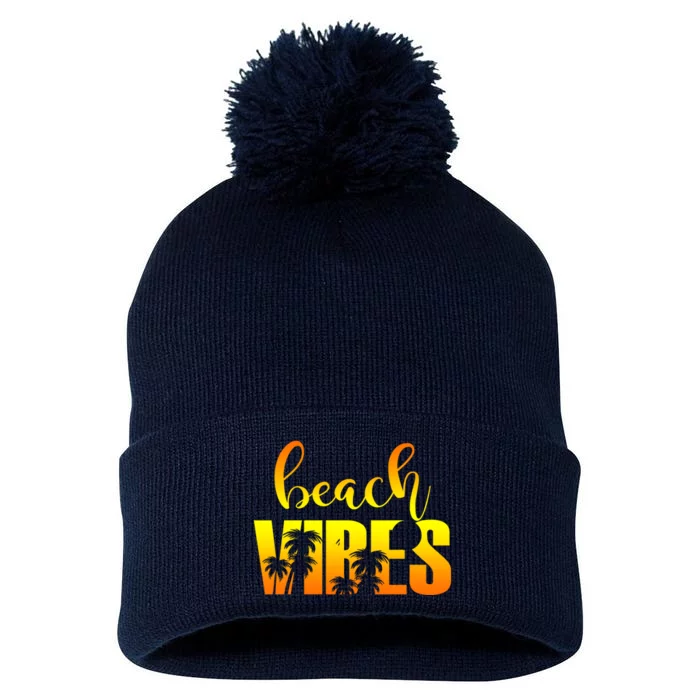 Beach Vibes Tropical Sunset Vacation Pom Pom 12in Knit Beanie