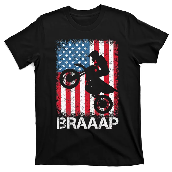 Braaap Vintage Usa American Flag Motocross Dirt Bike T-Shirt