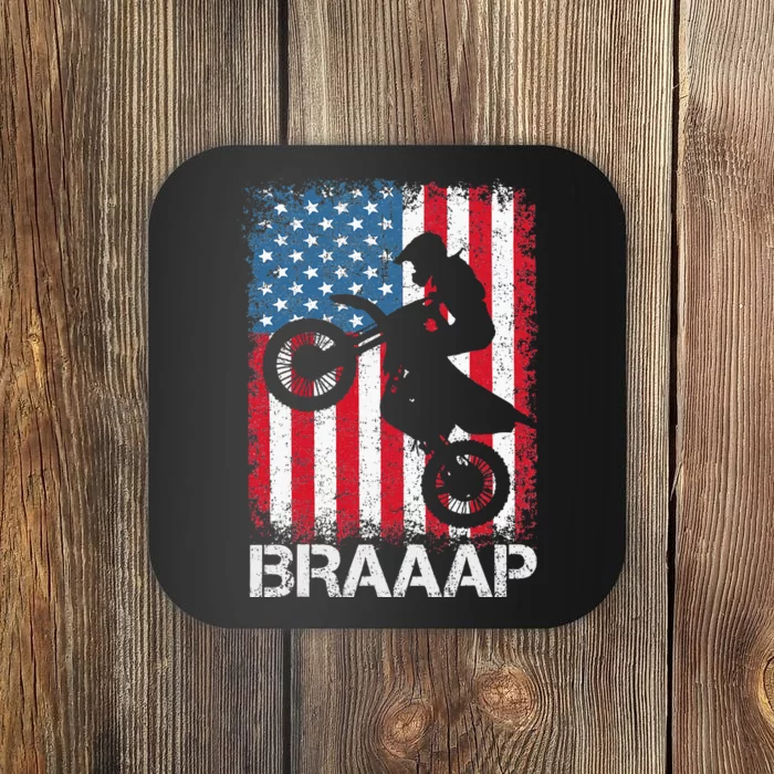 Braaap Vintage Usa American Flag Motocross Dirt Bike Coaster