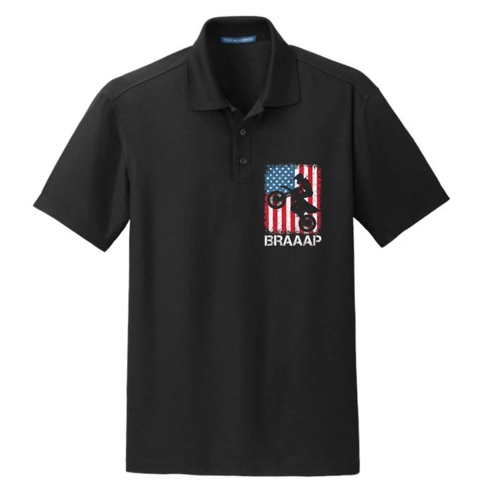 Braaap Vintage Usa American Flag Motocross Dirt Bike Dry Zone Grid Performance Polo