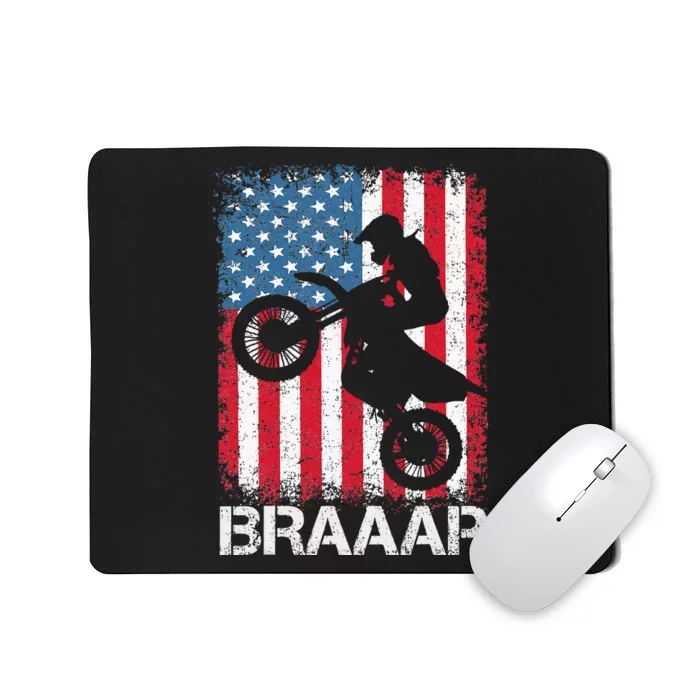 Braaap Vintage USA American Flag Tee Motocross Dirt Bike Mousepad