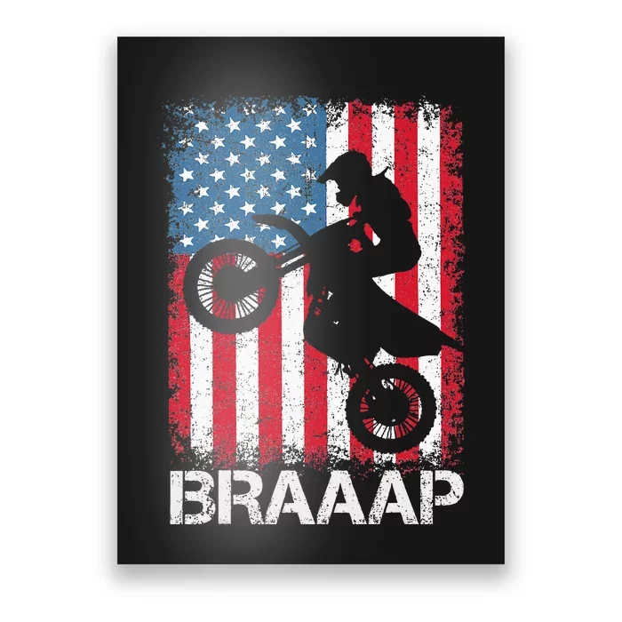 Braaap Vintage USA American Flag Tee Motocross Dirt Bike Poster