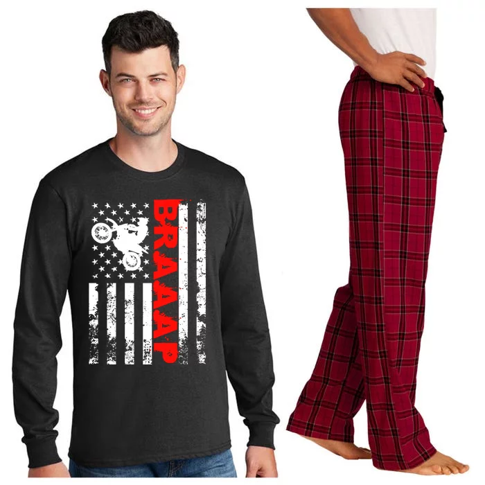 Braaap Vintage USA American Flag Dirt Bike Hoodie Long Sleeve Pajama Set