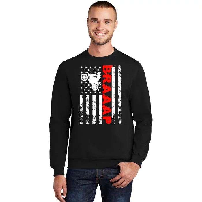 Braaap Vintage USA American Flag Dirt Bike Hoodie Tall Sweatshirt