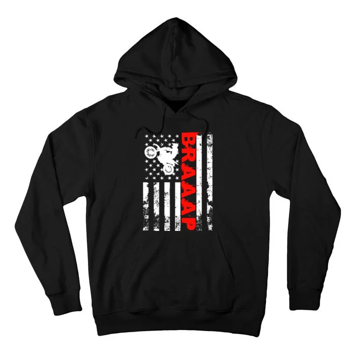 Braaap Vintage USA American Flag Dirt Bike Hoodie Tall Hoodie