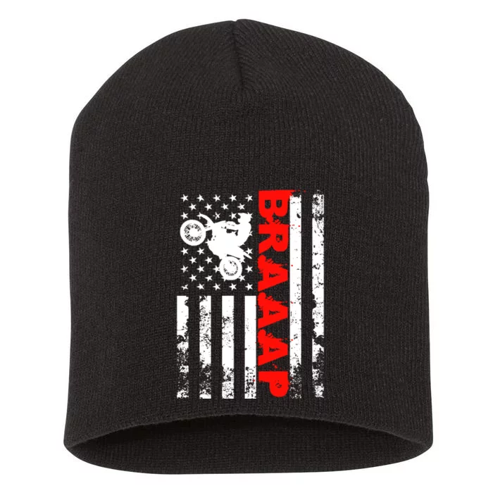 Braaap Vintage USA American Flag Dirt Bike Hoodie Short Acrylic Beanie