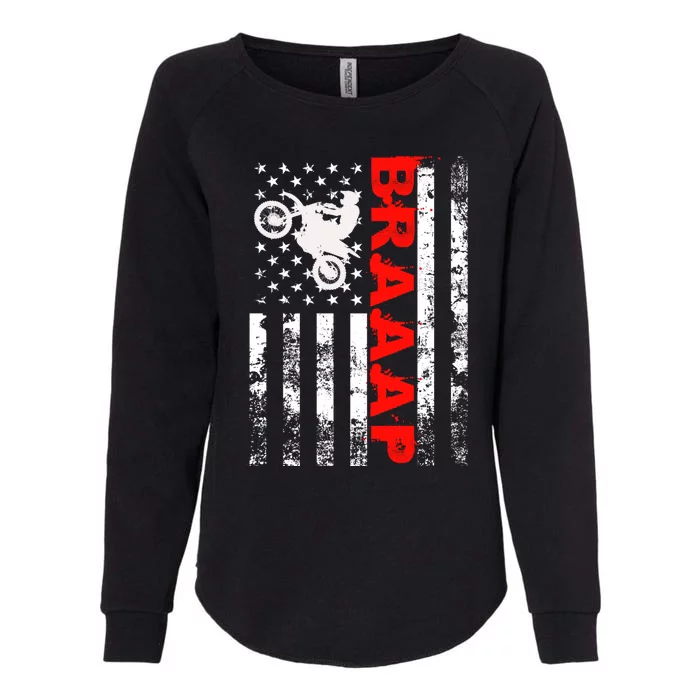 Braaap Vintage Usa American Flag Dirt Bike Cool Gift Womens California Wash Sweatshirt