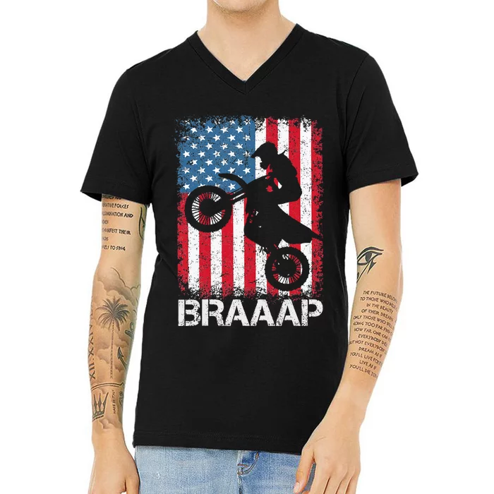 Braaap Vintage Usa American Flag V-Neck T-Shirt