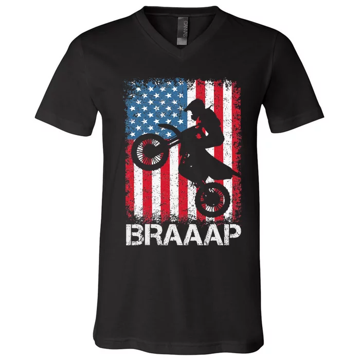 Braaap Vintage Usa American Flag V-Neck T-Shirt