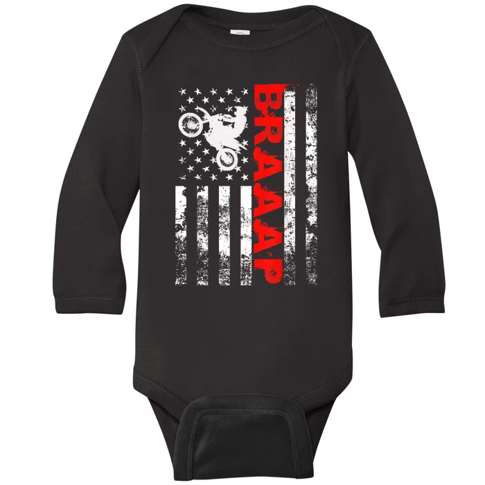 Braaap Vintage Usa American Flag Short Sleeve Baby Long Sleeve Bodysuit