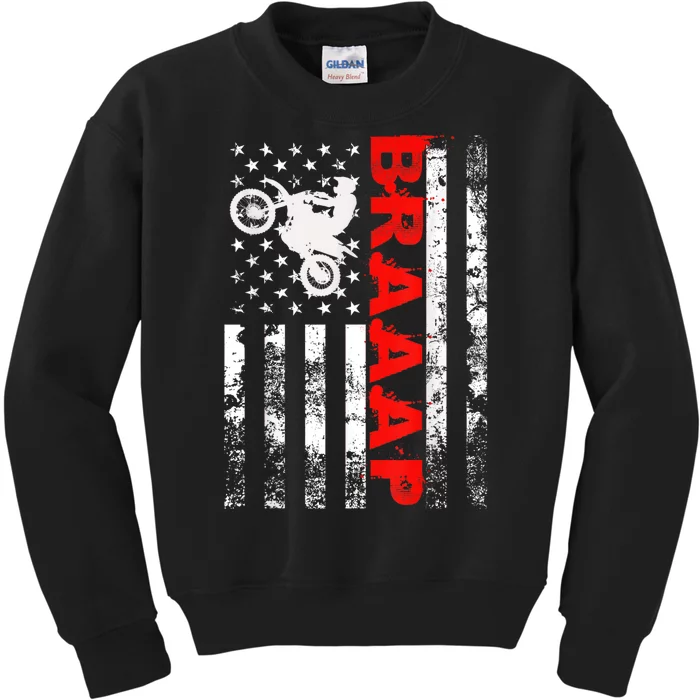 Braaap Vintage Usa American Flag Short Sleeve Kids Sweatshirt