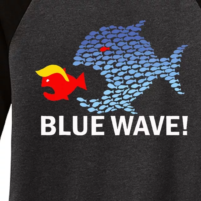 Blue Wave 2024 Big Fish Eat Little Fish Trump Hair Women's Tri-Blend 3/4-Sleeve Raglan Shirt