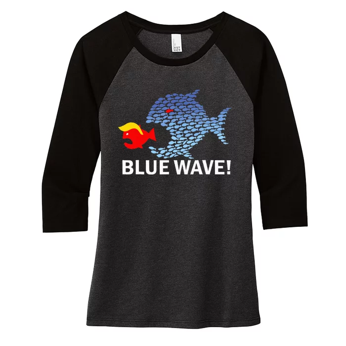 Blue Wave 2024 Big Fish Eat Little Fish Trump Hair Women's Tri-Blend 3/4-Sleeve Raglan Shirt