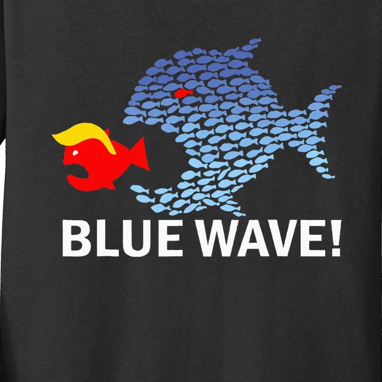 Blue Wave 2024 Big Fish Eat Little Fish Trump Hair Kids Long Sleeve Shirt