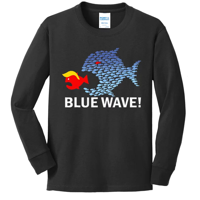 Blue Wave 2024 Big Fish Eat Little Fish Trump Hair Kids Long Sleeve Shirt