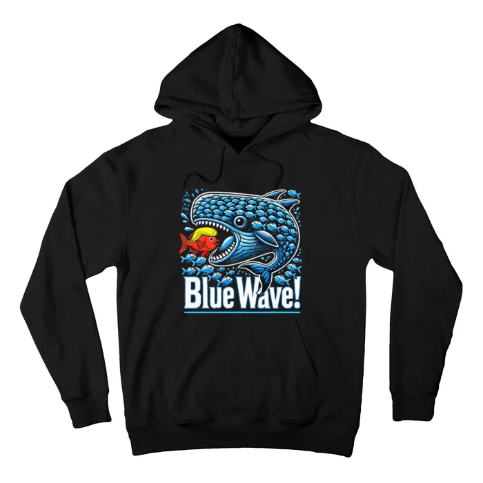 Blue Wave 2024 Funny Big Fish Eat Little Fish Trump Hair Vp Hoodie