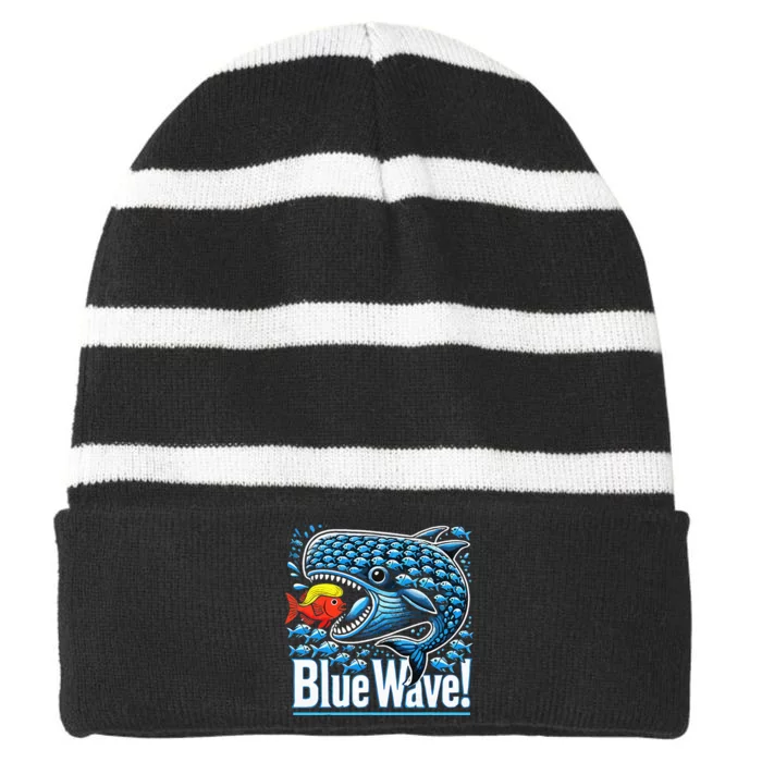 Blue Wave 2024 Funny Big Fish Eat Little Fish Trump Hair Vp Striped Beanie with Solid Band