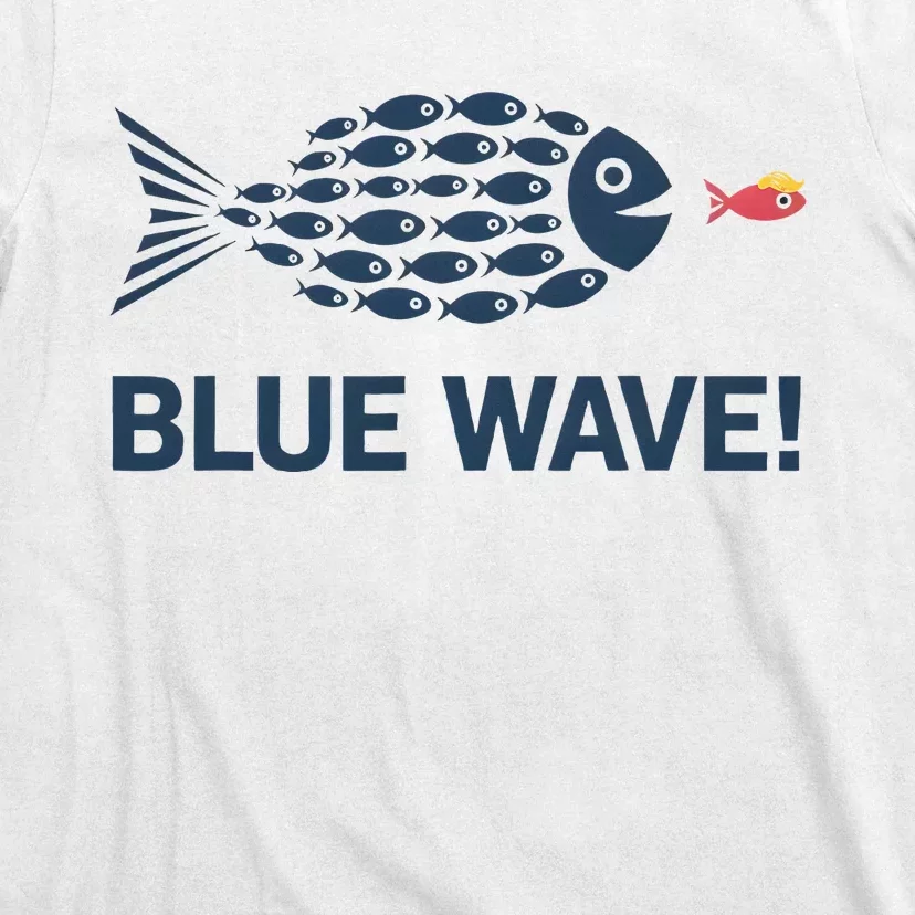 Blue Wave 2024 Funny Big Fish Eat Little Fish Trump Hair T-Shirt