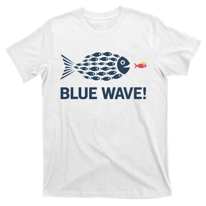 Blue Wave 2024 Funny Big Fish Eat Little Fish Trump Hair T-Shirt