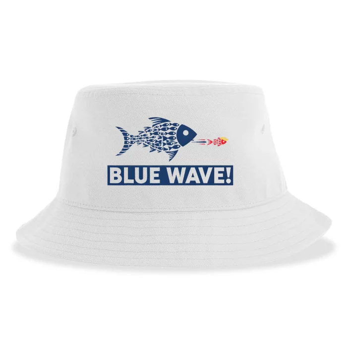 Blue Wave 2024 Funny Big Fish Eat Little Fish Trump Hair Sustainable Bucket Hat