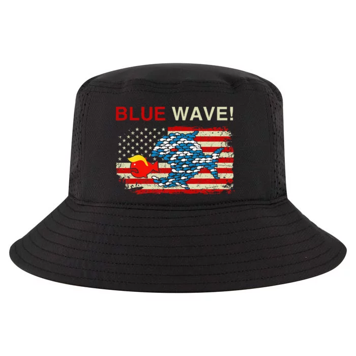 Blue Wave 2024 Funny Big Fish Eat Little Fish Trump Hair Cool Comfort Performance Bucket Hat