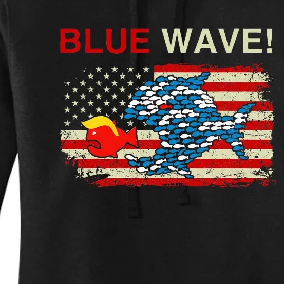 Blue Wave 2024 Funny Big Fish Eat Little Fish Trump Hair Women's Pullover Hoodie