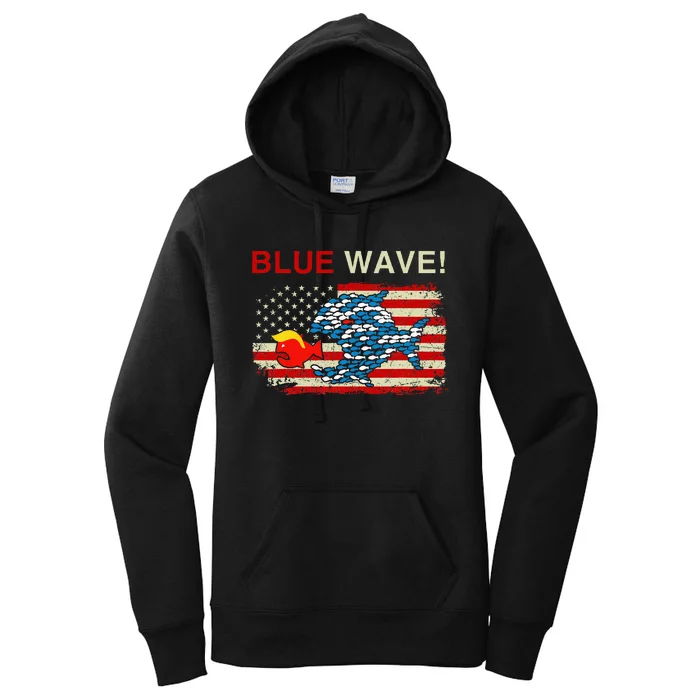 Blue Wave 2024 Funny Big Fish Eat Little Fish Trump Hair Women's Pullover Hoodie