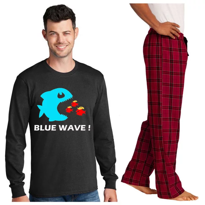 Blue Wave 2024 Funny Big Fish Eat Little Fish Trump Hair Long Sleeve Pajama Set