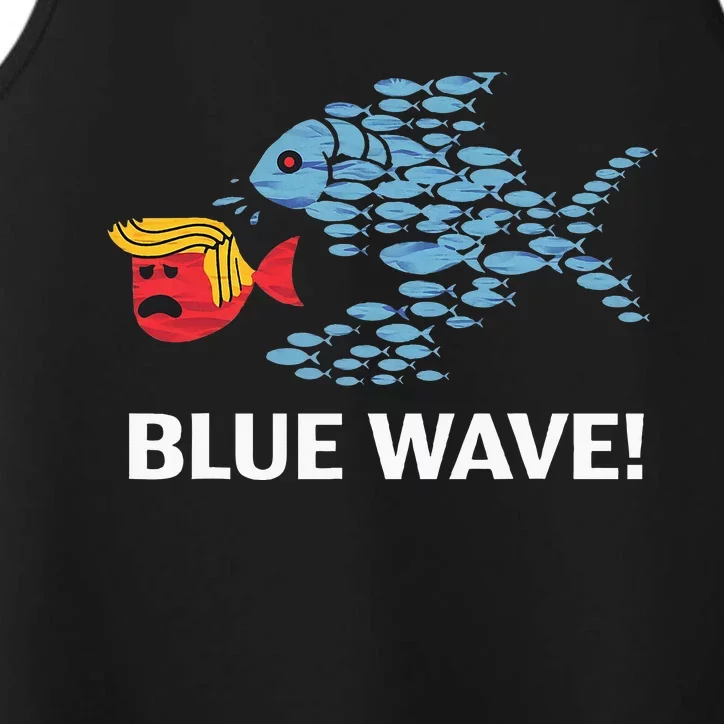 Blue Wave 2024 Funny Big Fish Eat Little Fish Trump Hair Performance Tank