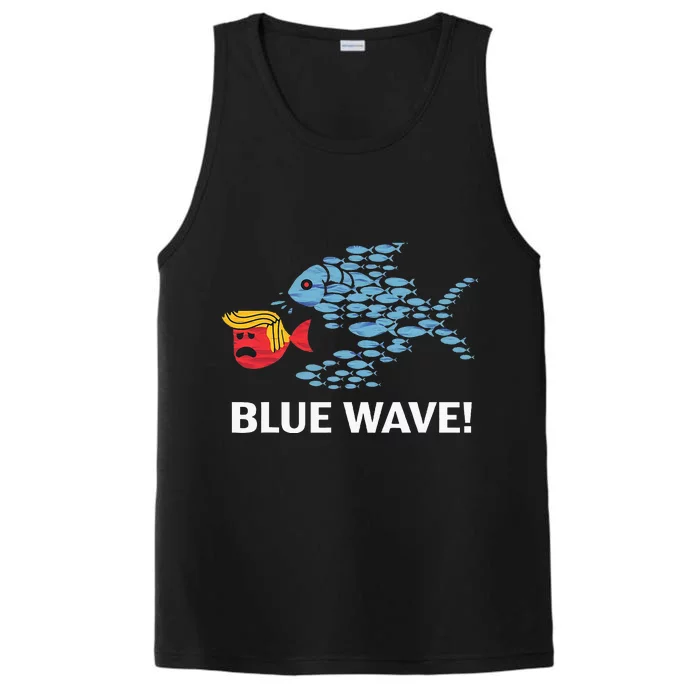 Blue Wave 2024 Funny Big Fish Eat Little Fish Trump Hair Performance Tank