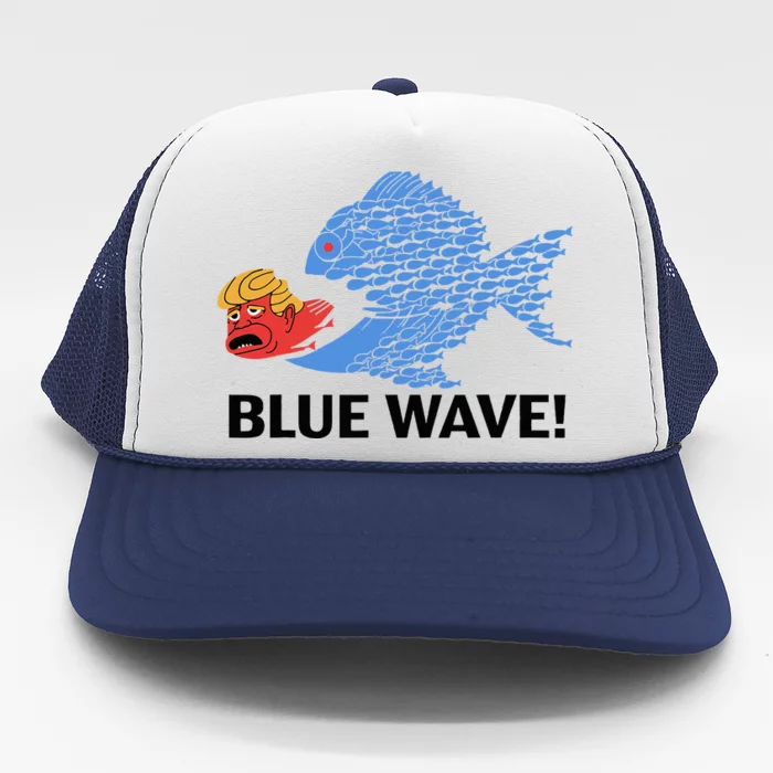 Blue Wave 2024 Funny Big Fish Eat Little Fish Trump Hair Trucker Hat