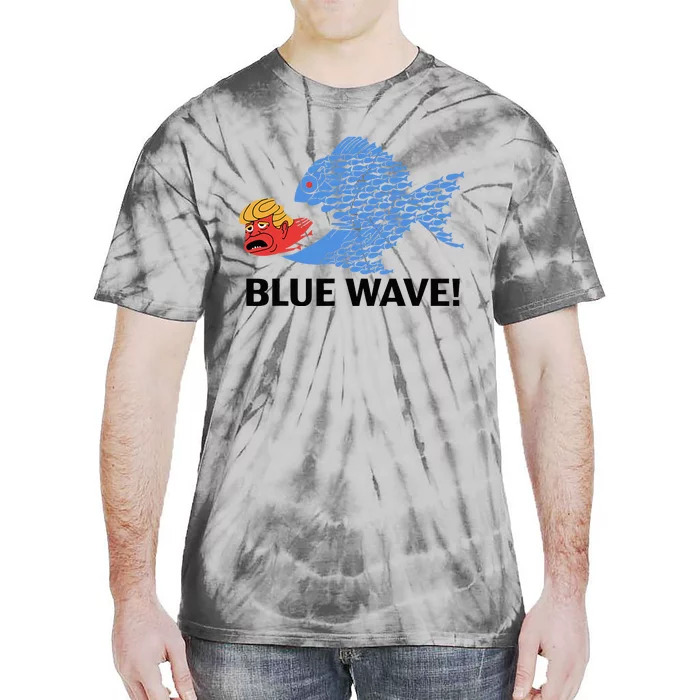 Blue Wave 2024 Funny Big Fish Eat Little Fish Trump Hair Tie-Dye T-Shirt