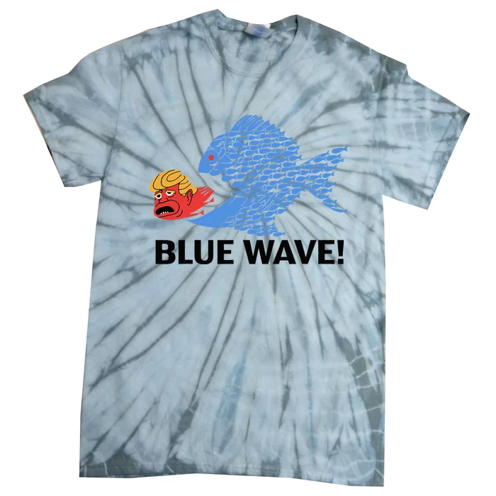 Blue Wave 2024 Funny Big Fish Eat Little Fish Trump Hair Tie-Dye T-Shirt