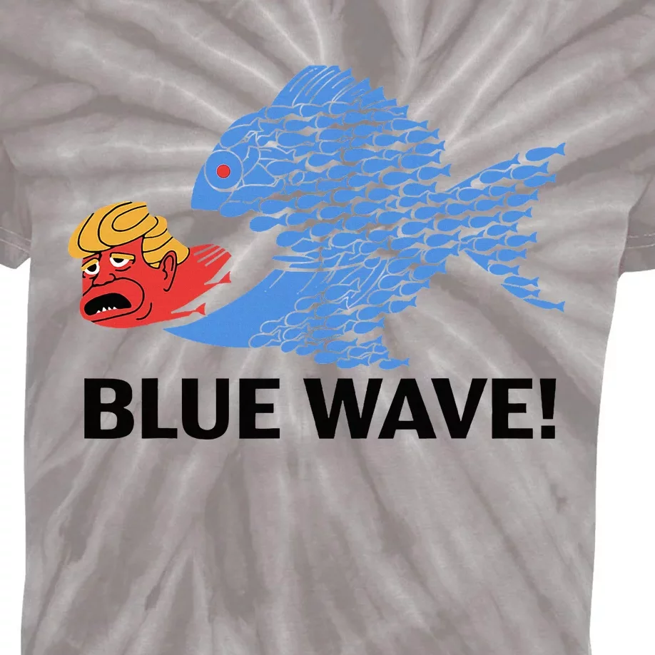 Blue Wave 2024 Funny Big Fish Eat Little Fish Trump Hair Kids Tie-Dye T-Shirt