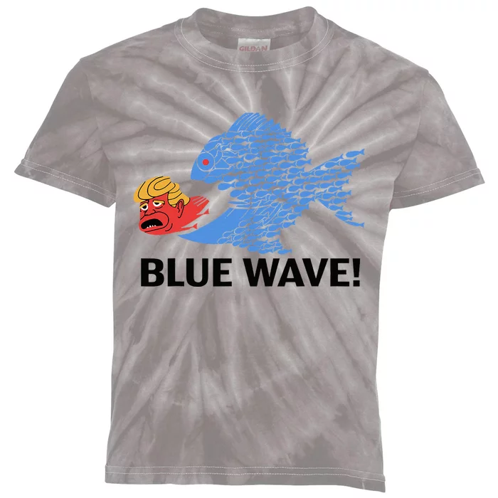 Blue Wave 2024 Funny Big Fish Eat Little Fish Trump Hair Kids Tie-Dye T-Shirt