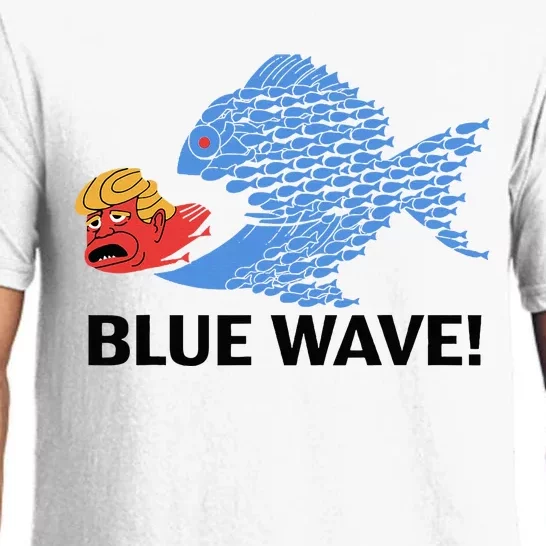 Blue Wave 2024 Funny Big Fish Eat Little Fish Trump Hair Pajama Set