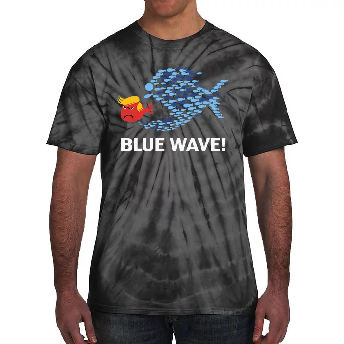 Blue Wave 2024 Funny Big Fish Eat Little Fish Trump Hair Tie-Dye T-Shirt