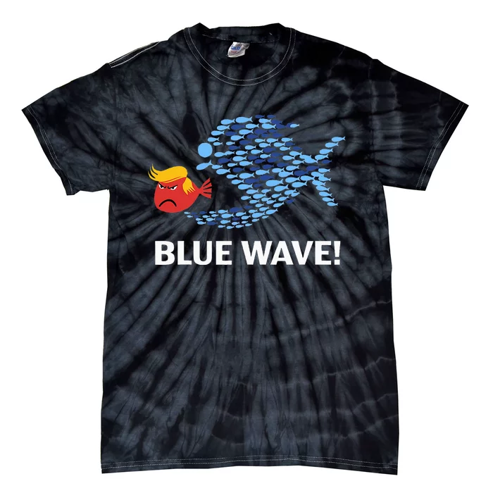 Blue Wave 2024 Funny Big Fish Eat Little Fish Trump Hair Tie-Dye T-Shirt