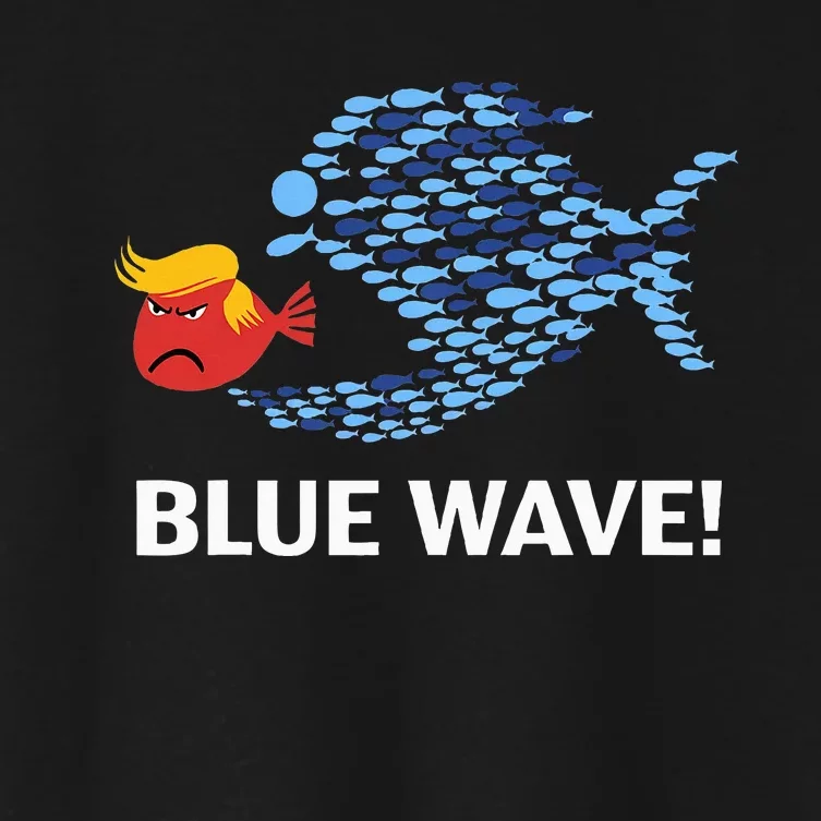 Blue Wave 2024 Funny Big Fish Eat Little Fish Trump Hair Women's Crop Top Tee