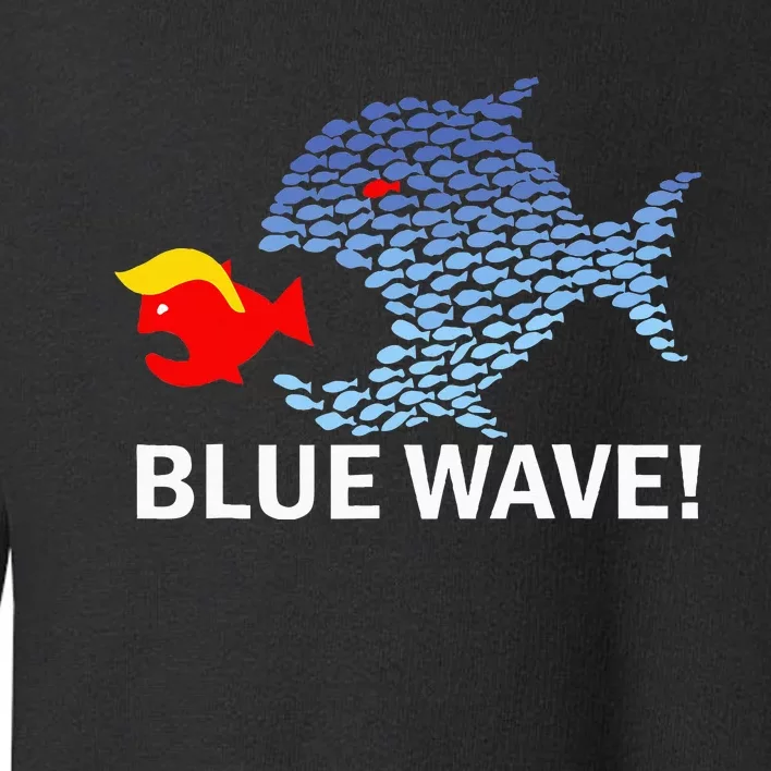 Blue Wave 2024 Funny Big Fish Eat Little Fish Trump Hair Toddler Sweatshirt