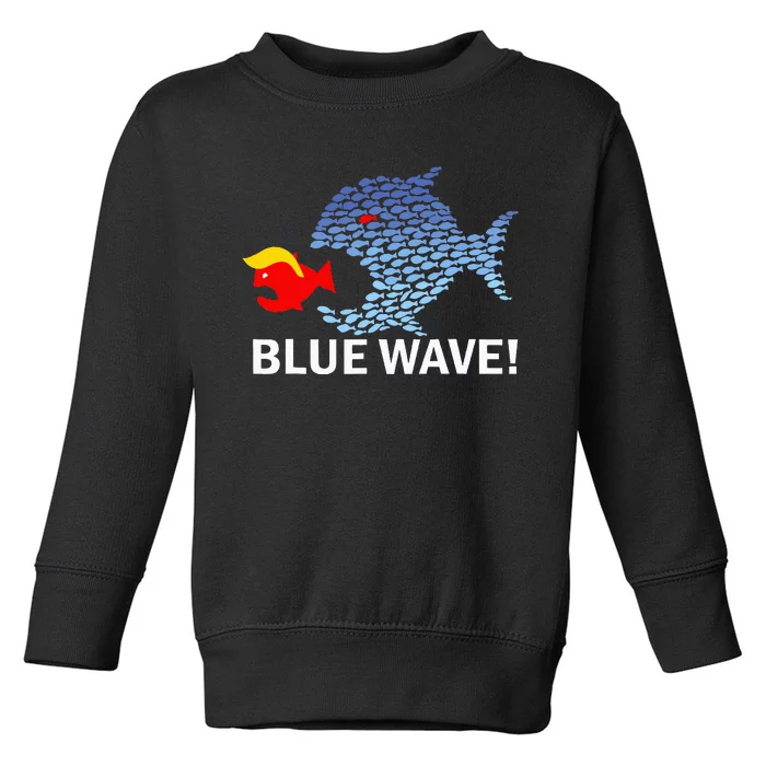 Blue Wave 2024 Funny Big Fish Eat Little Fish Trump Hair Toddler Sweatshirt